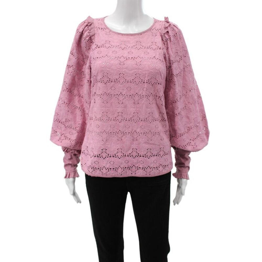 Anna Mason Women Purple Floral Round Neck Longsleeve Blouse Size 6